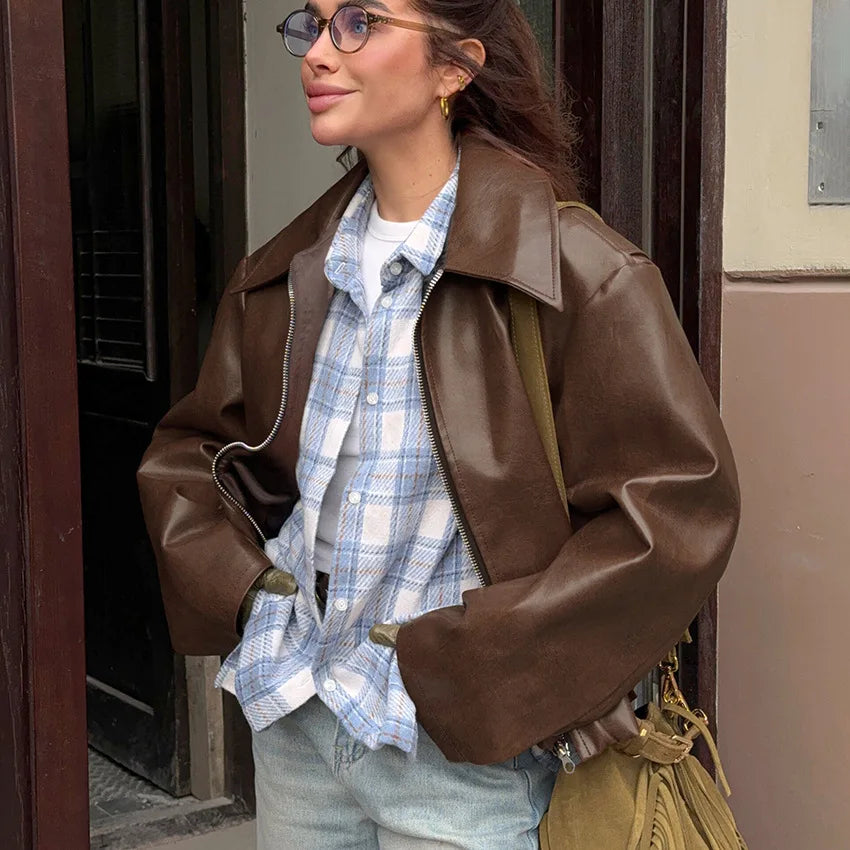 M&T Wear - Locomotive Leather Jacket 2025 Europe America Autumn Winter New Loose Coat Fashion Cross-border Leather Jacket New Women's Coat