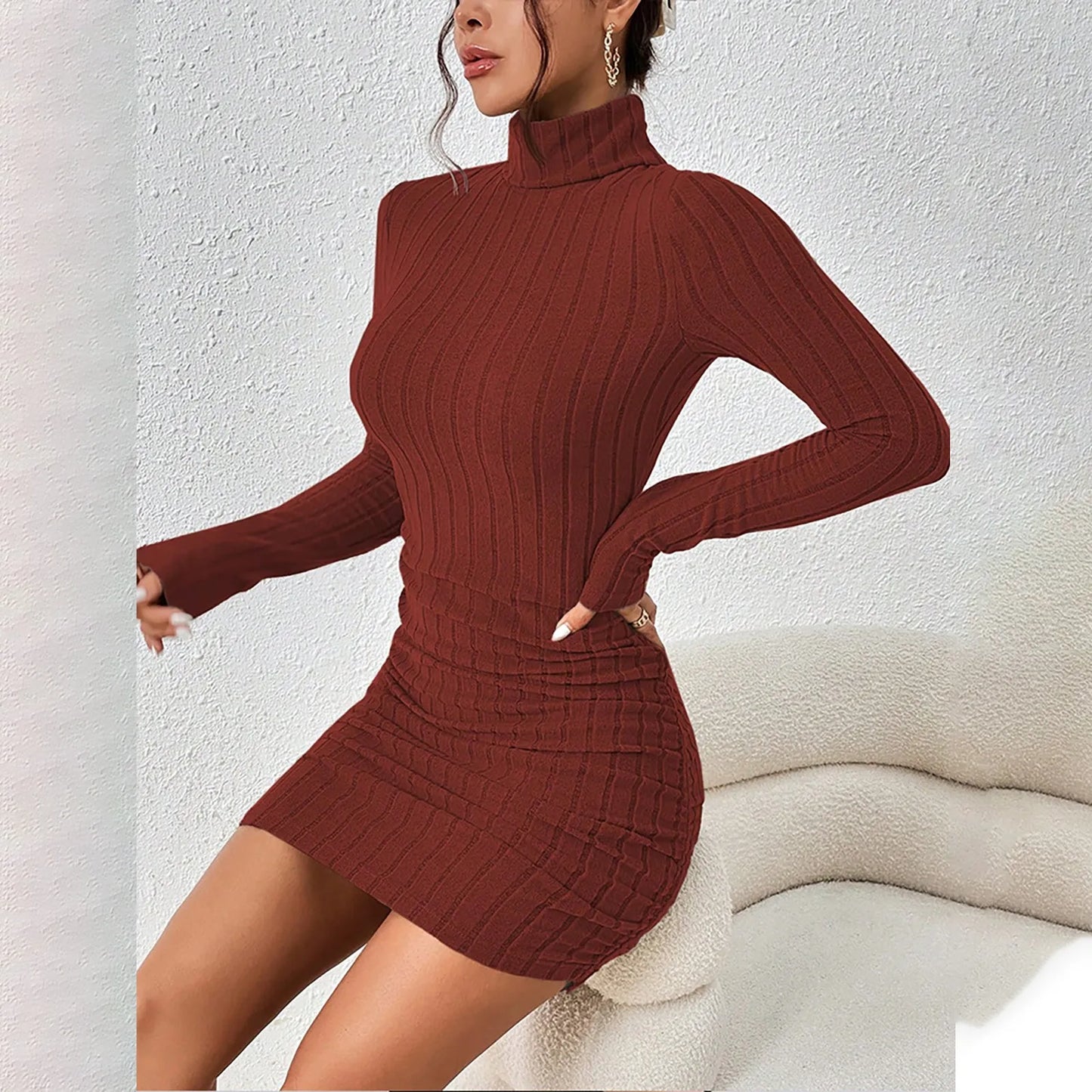 M&T Wear - Elegant Turtleneck Bodycon Mini Dress