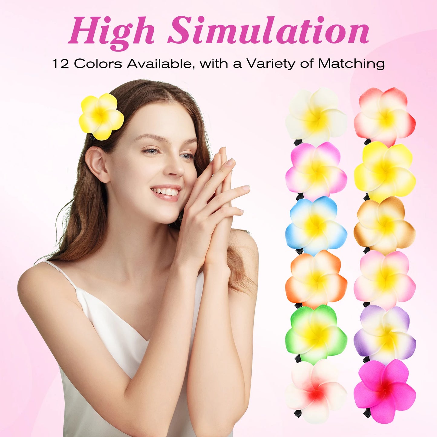 M&T Wear - 12pcs Hawaiian Plumeria Flower Hair Clips Set