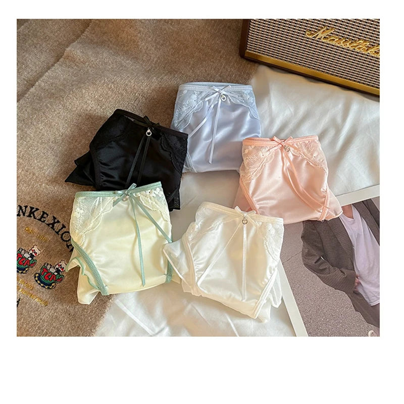 M&T Wear - Women Ruffle Edge Sexy Lace Mesh Satin Transparent Underwear Thin Breathable High Elasticity Low Waist Seamless Panties Breifs