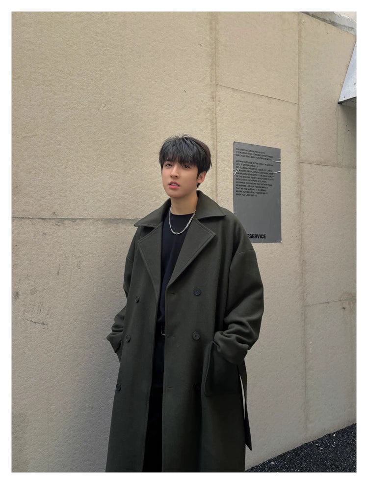 M&T Wear - Thick Korean Vintage Long Woolen Trench Coat for Men