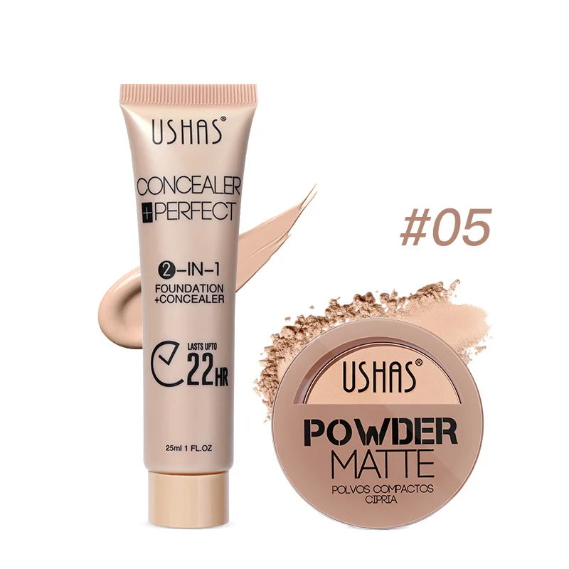 M&T Wear – Foundation + Powder Combo Set (Brightening, Waterproof, Anti-Sweat)