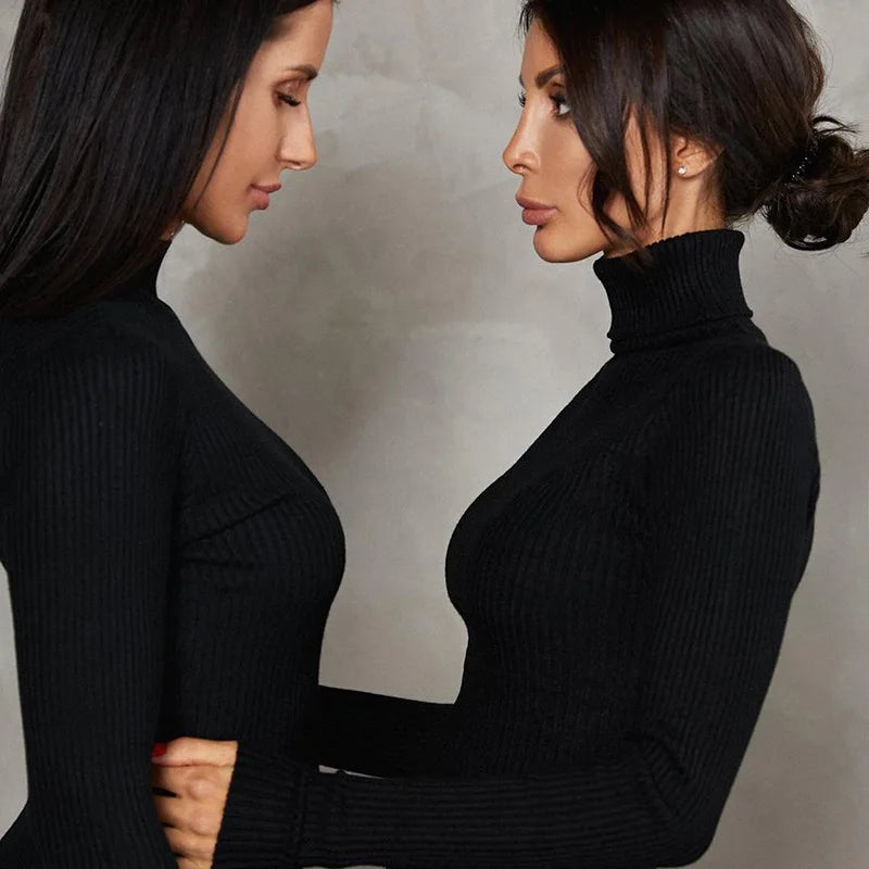 M&T Wear - Sexy Turtleneck Knitted Bodycon Dress