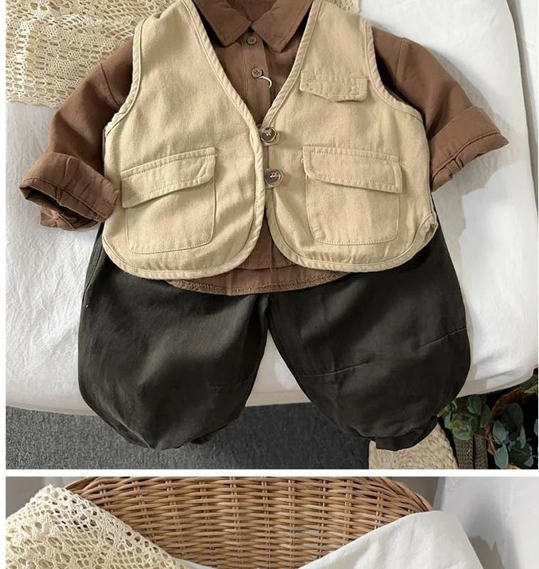 M&T Wear - Korean Children's Clothes 2025 Cotton Solid Color Long Sleeve Shirt for Boy 2-6Y Kids Blouse for Girls Loose Fit Casual Shirt