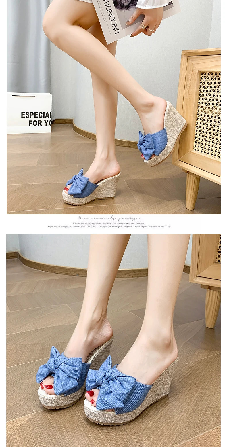 M&T Wear - Women Fashion Casual Party Club Shoes Bowknot Design Platform Wedge Slippers Sandals Women Summer Fashion Flip Flops