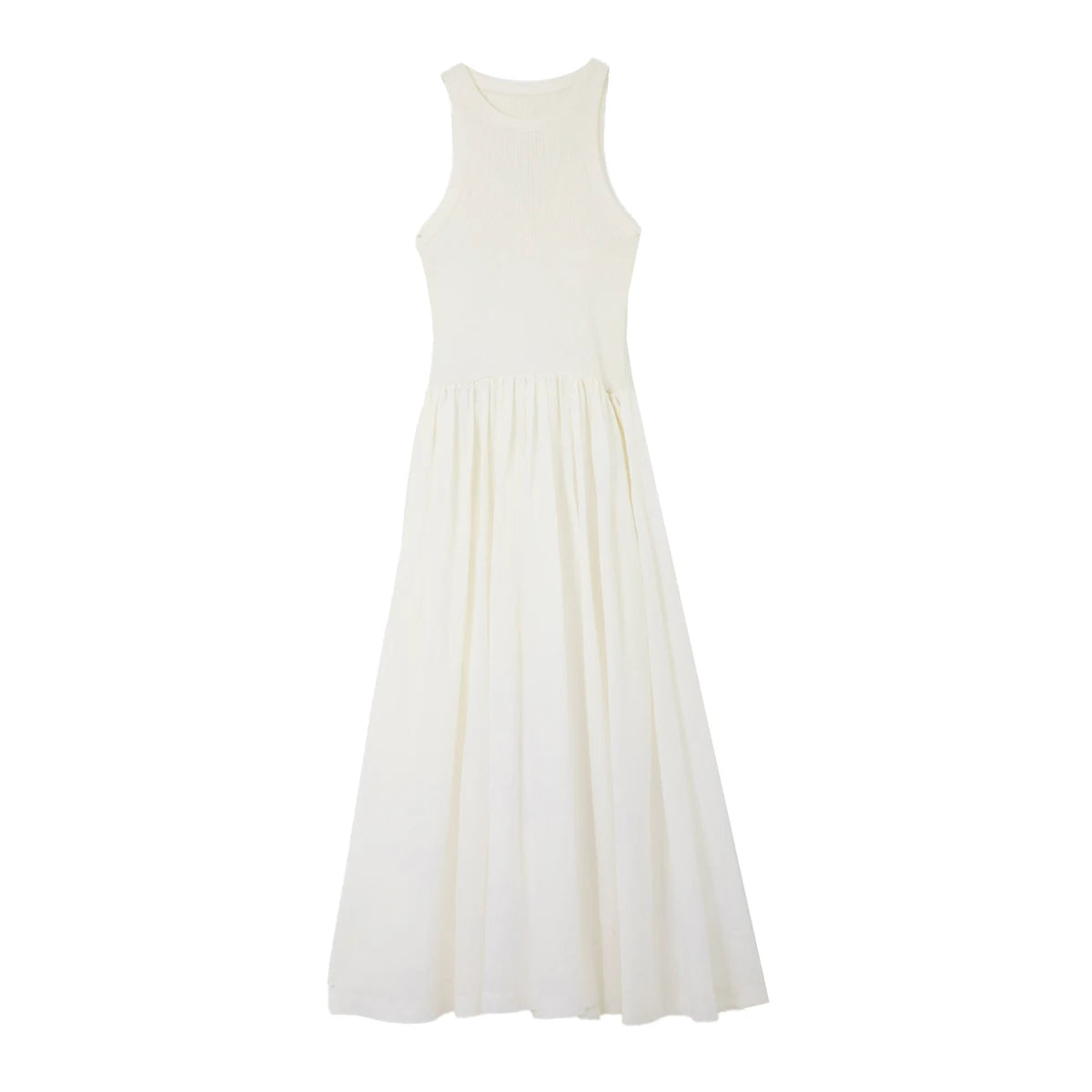 M&T Wear - VIMLY Women White Knit Vest Long Dresses Summer New Simple Elegant Sleeveless Waisted Temperament Party Evening A-Line Dress