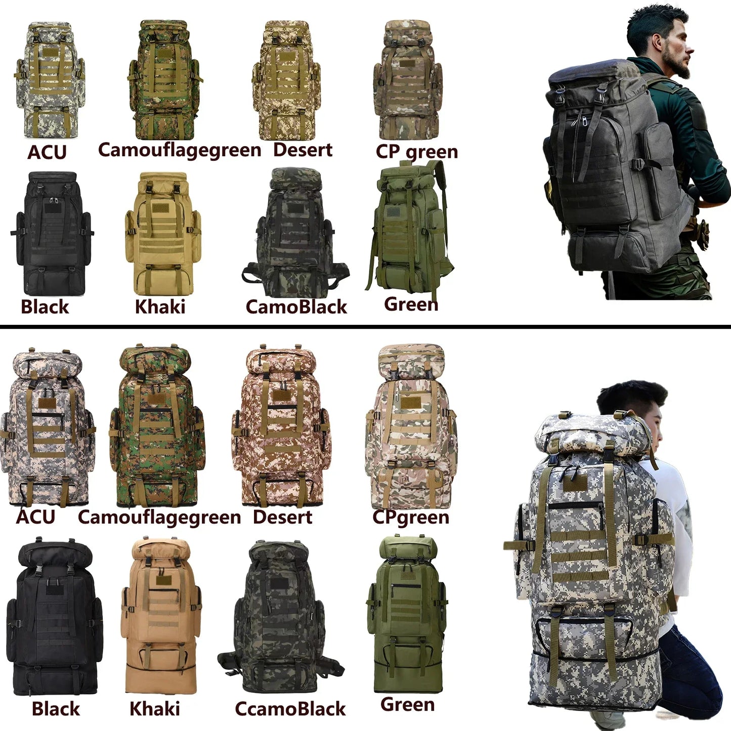 M&T Wear - 80L/100L Expandable Tactical Mountaineering Hiking Backpack