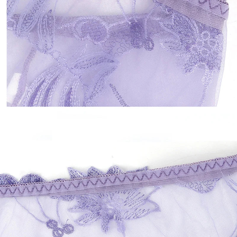 M&T Wear - Plus Size Sexy Perspective Flower Embroidery Low Waist Panties