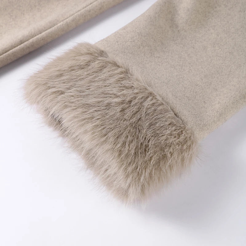 Elegant Solid Long Overcoat Women Turn-down Collar Lace Up Full Sleeve Classic Warm Coat 2025 New Lady Autumn Winter Casual Wear