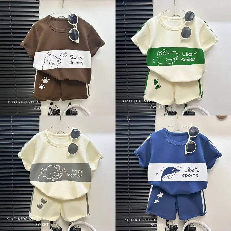 M&T Wear - Kids Clothes Cotton Set Short Sleeve Suit Baby Girls Boys Set Summer Tops +short Children's Wear 2024 New