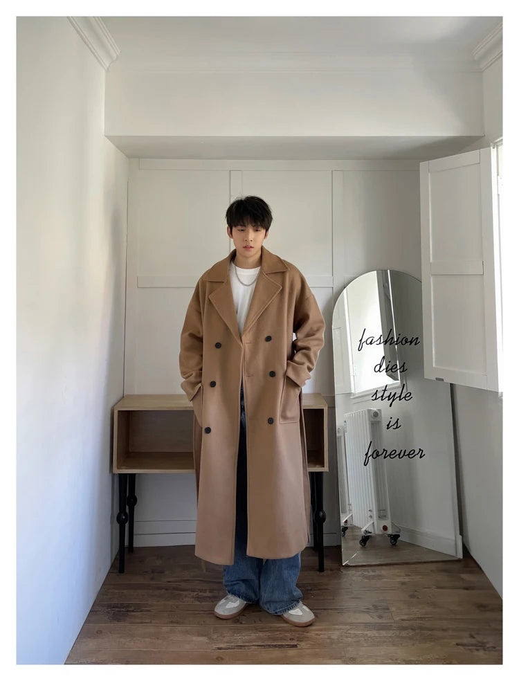 M&T Wear - Thick Korean Vintage Long Woolen Trench Coat for Men