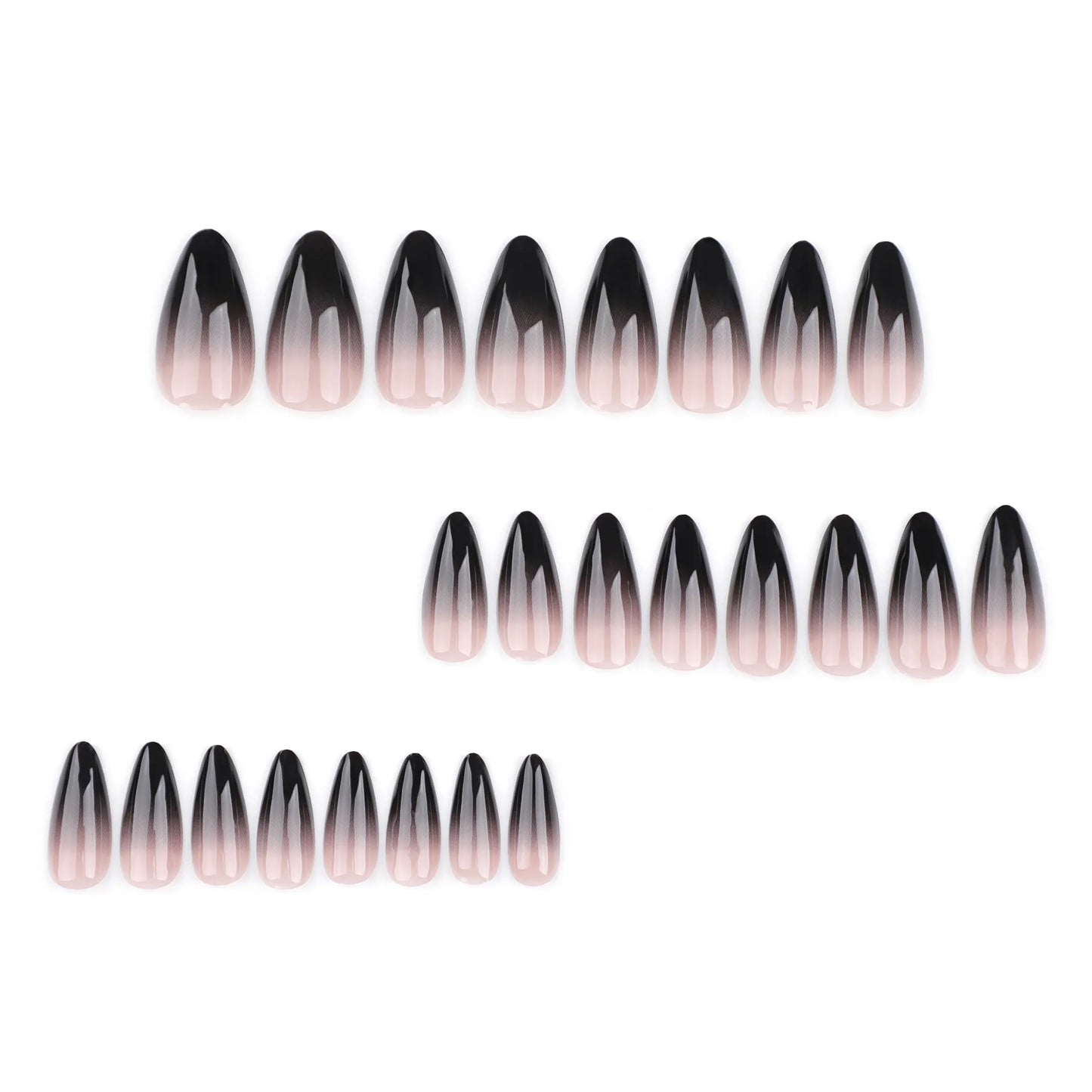 M&T Wear – 24PCS Almond Fake Press-On Nails | Halloween Black French Gradient Design