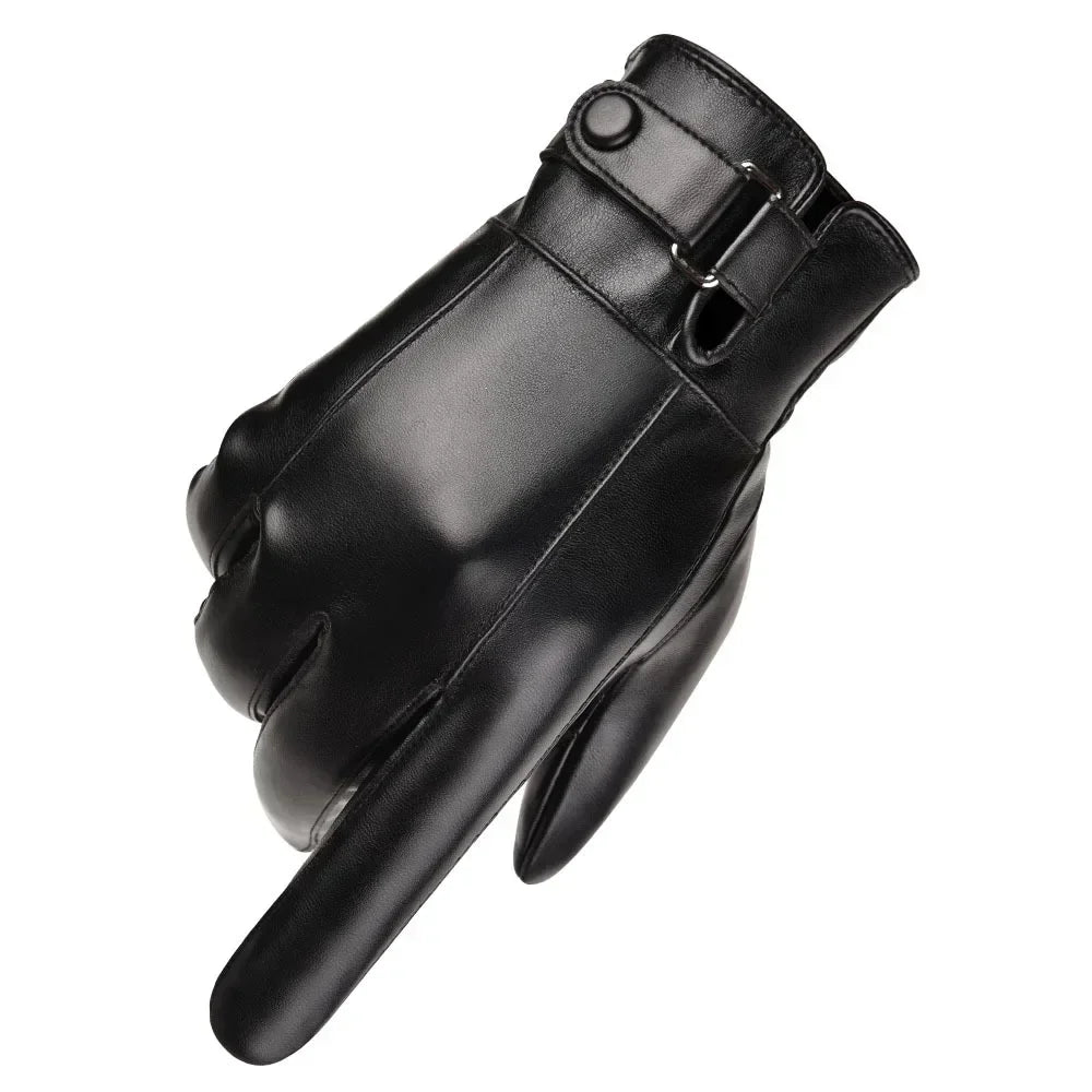 M&T Wear - Winter Gloves For Men Genuine Leather Gloves Outdoor Cycling Black Real Sheepskin Keep Warm Driving Motorcycle Gloves