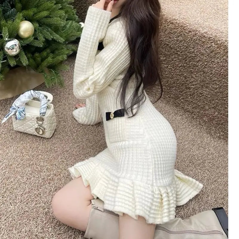 M&T Wear - Elegant V-Neck Slim Fit Knit Mini Dress