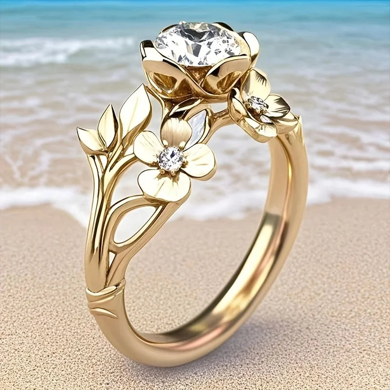 M&T Wear – Luxurious Gold Floral Ring for Women