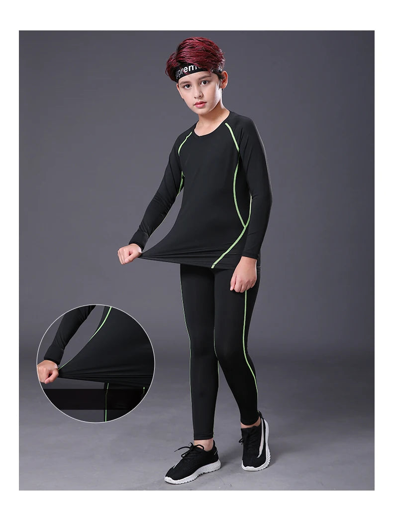 M&T Wear - Fitness Tracksuits Youth Warm Pants Tops Underwear Tight Sports Clothes for Boys Compression Running Basketball Sportswear
