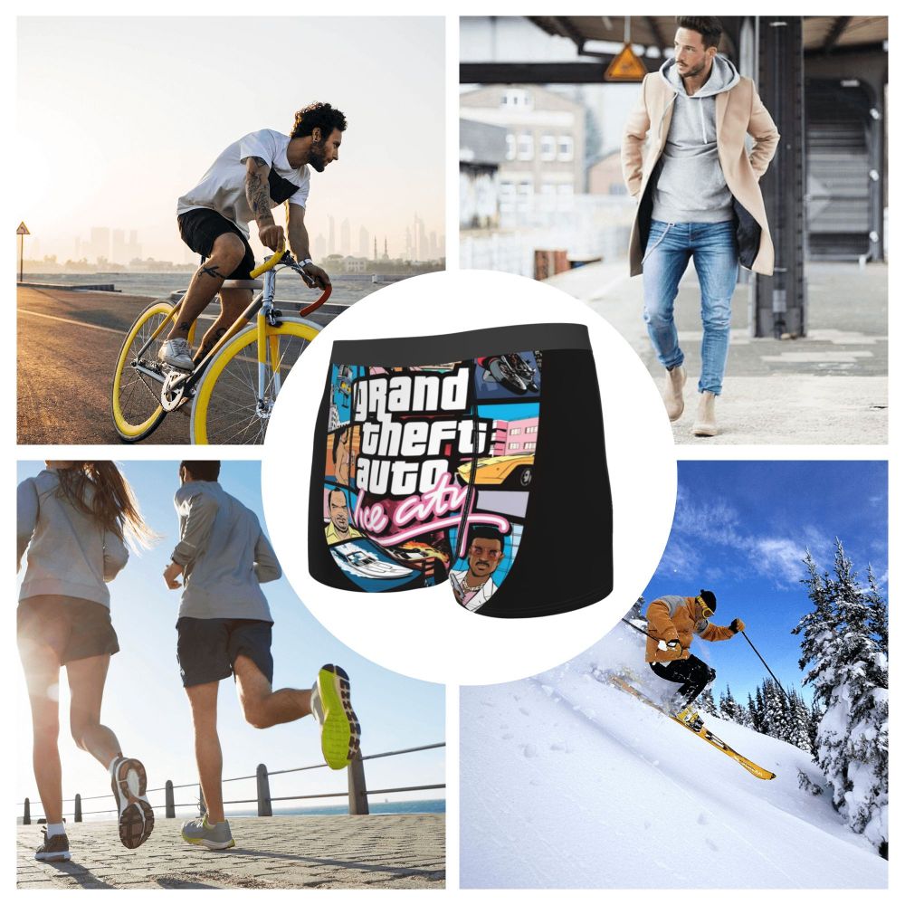 M&T Wear - Custom Grand Theft Auto Adventure Game Underwear Men Breathable GTA Boxer Briefs Shorts Panties Soft Underpants For Homme