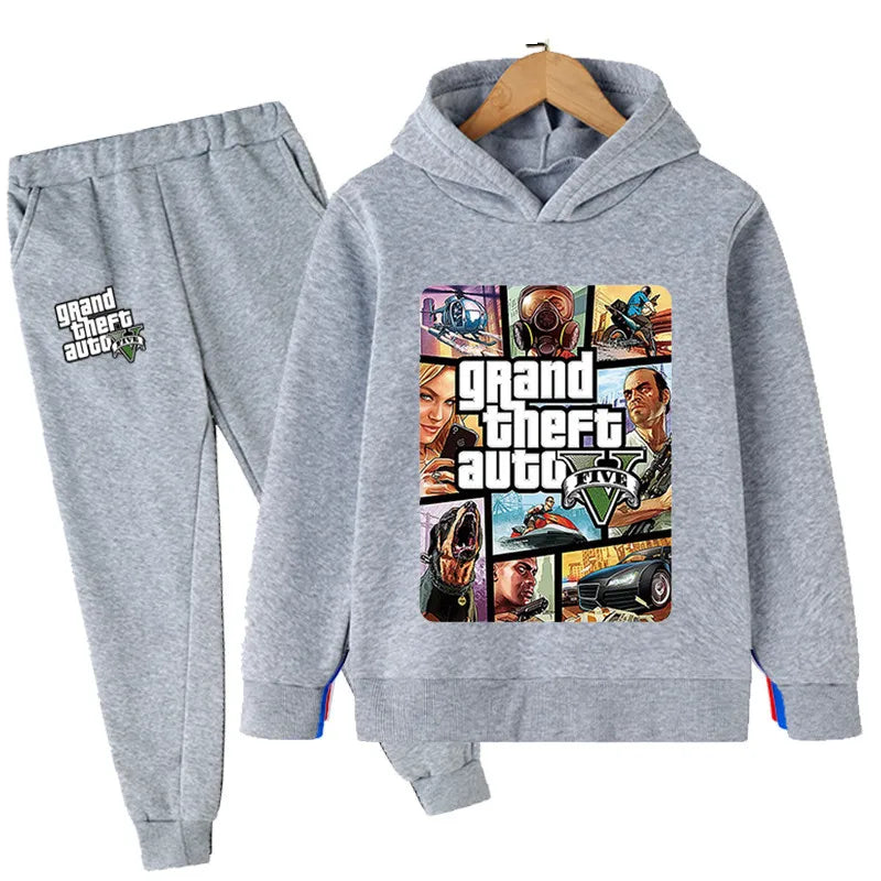 M&T Wear - Kids Game Gta 5 2pcs Hooded Sweatshirt+Jogging Pants Suits 3-13 Years Boys Girls Spring Autumn Tracksuits Children Clothes Sets