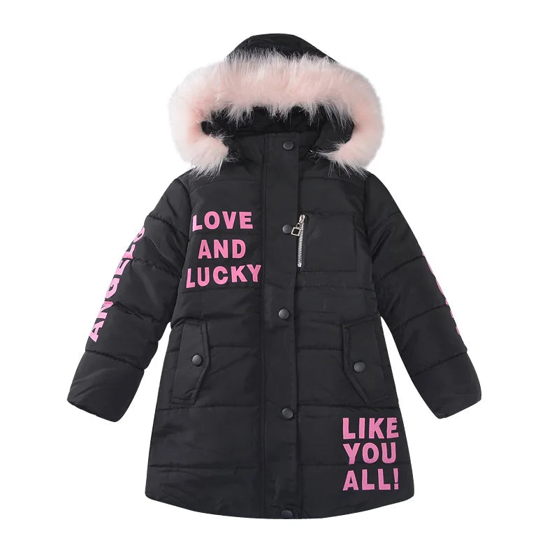 M&T Wear - Winter Warm Jackets for Girls Fashion Fur Hooded Children Girls Waterproof Outwear Kids Cotton Lined Parkas