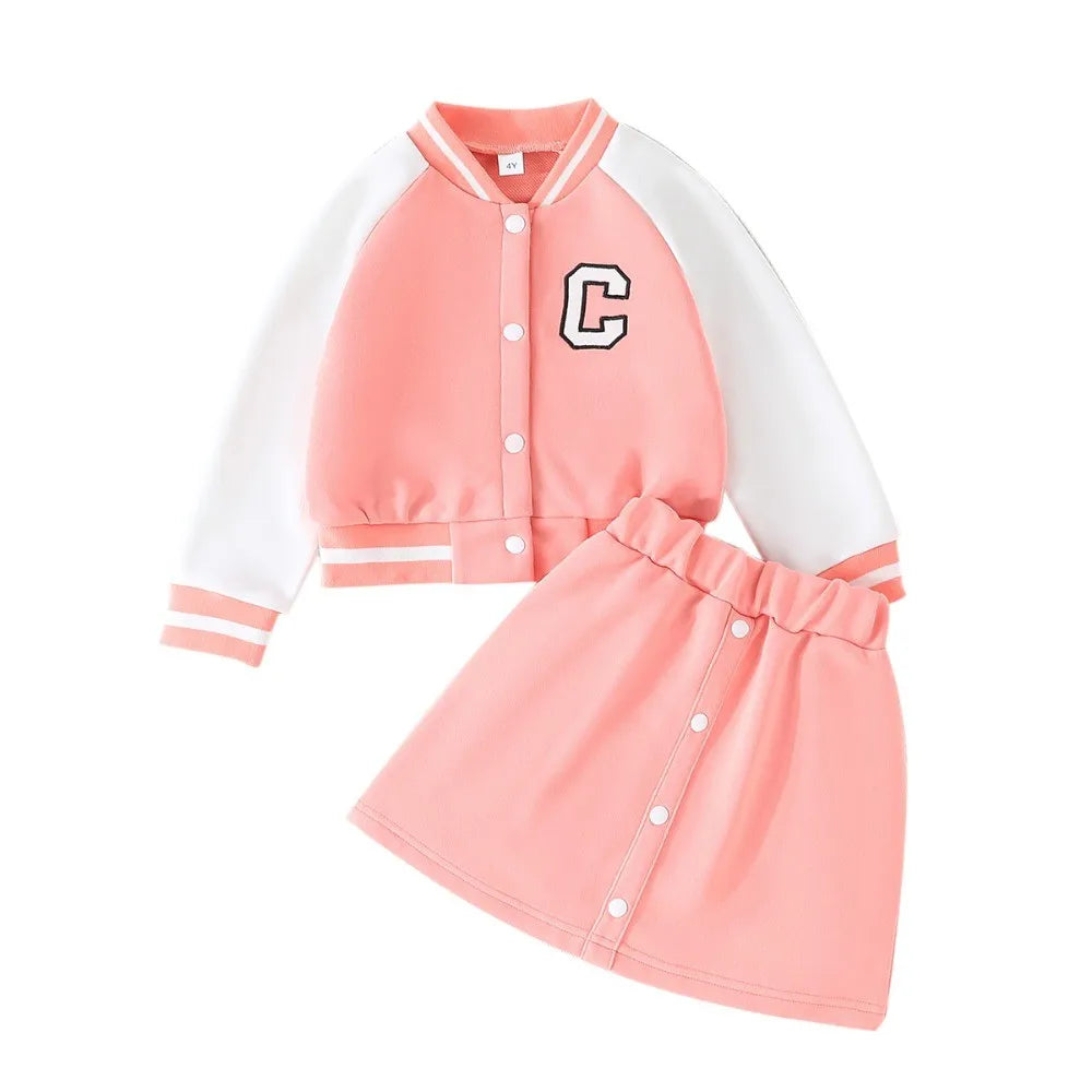 M&T Wear - Kid Girl 4-8 Years old Long Sleeve Coat and Skirt Sports Suit Outfit Toddler Infant Clothing Set Kids Wear Ootd For Baby Girl