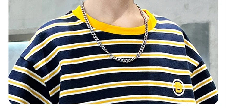 M&T Wear - Kids Striped Summer Suit for Boy with Shorts 2 Piece Cotton Clothing Set Children Top and Bottom Clothes Set Tracksuit Age 5-14Y