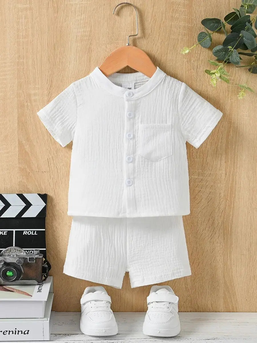 M&T Wear - Kids Clothes 2 Piece Set Summer New Boys Casual Pockets Sports Suit Cotton Leisure T-shirt Cute clothing Solid Color Loungewear