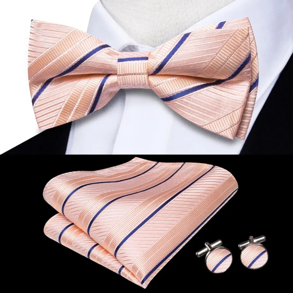 Hi-Tie 60 Color Classic Bow Ties for Men Silk Butterfly Pre-Tied Male Bowtie Pocket Square Cufflinks Set Jacquard Paisley Floral