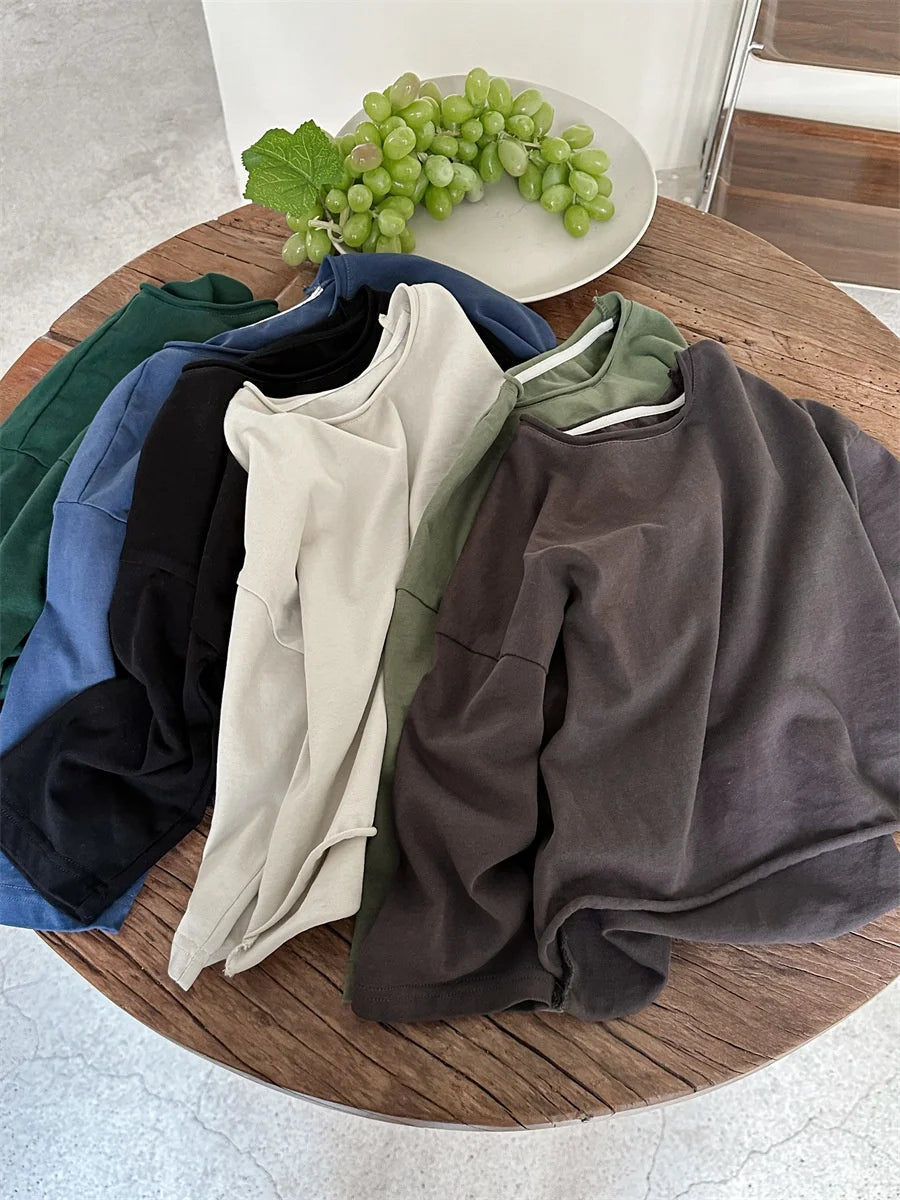 M&T Wear - Korean Children's Clothes 2025 Kids Boys 0-3Y Baby Girls Cotton Solid Color Long Sleeve Loose Fit Base Layer Soft Wear Top