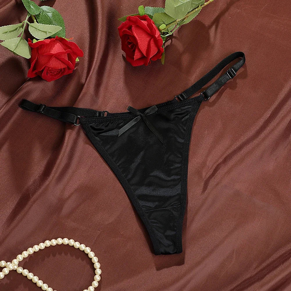 M&T Wear - Sexy Women's Satin Soft G-Strings Thongs T-Panties Low Waist Bow Briefs Shorts Comfortable Female Underwear Трусы Женские