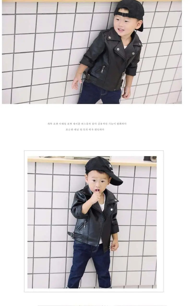 M&T Wear - Girls Boys PU Jackets Kids Baby Leather Jacket Spring Autumn Coat Children Clothes Overcoats 2-10T