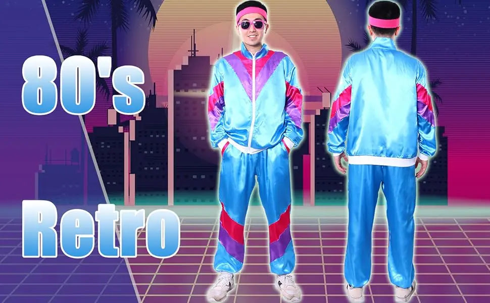 M&T Wear - Tracksuit Costumes for Men 90s Hip Hop Shell Suit Costume Mens 80s Retro Tracksuit Jacket Disco Costume Windbreaker and Pants