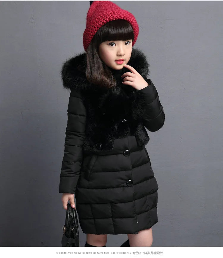 M&T Wear - Winter Warm Jackets for Girls Fashion Fur Hooded Children Girls Waterproof Outwear Kids Cotton Lined Parkas