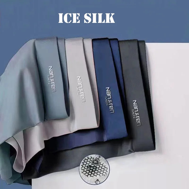 M&T Wear - 4pcs Boxer Shorts Men's Ice Silk Underwear Male Underpants Breathable Sexy Thin Panties U Convex Lingerie Wholesale Lots L-6XL