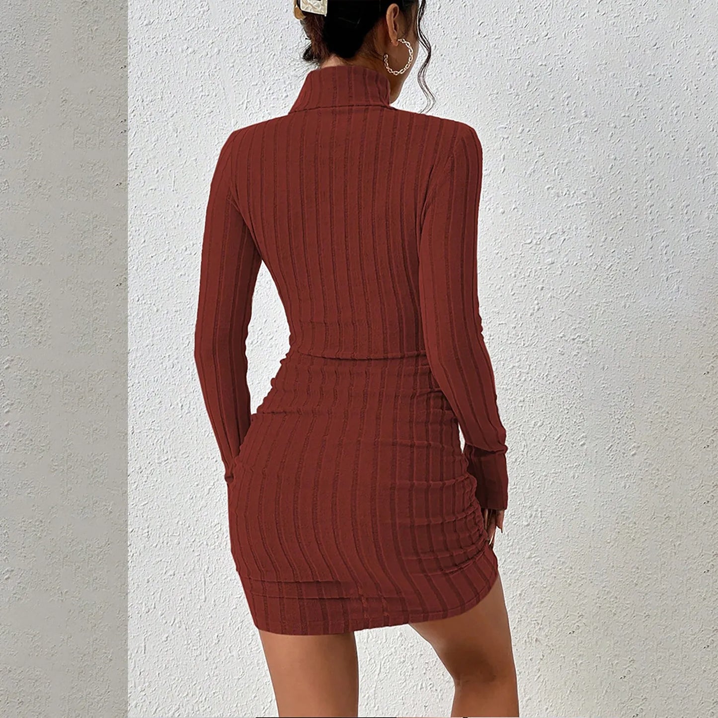 M&T Wear - Elegant Turtleneck Bodycon Mini Dress