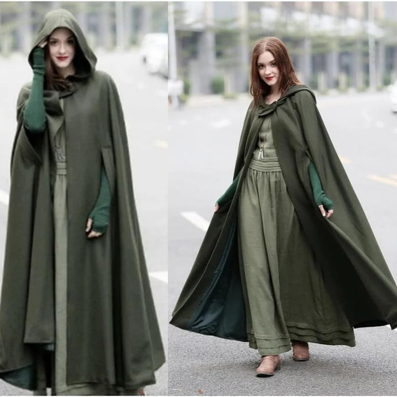 European and American five-color hooded cloak plus-length coat woolen overcoat for women