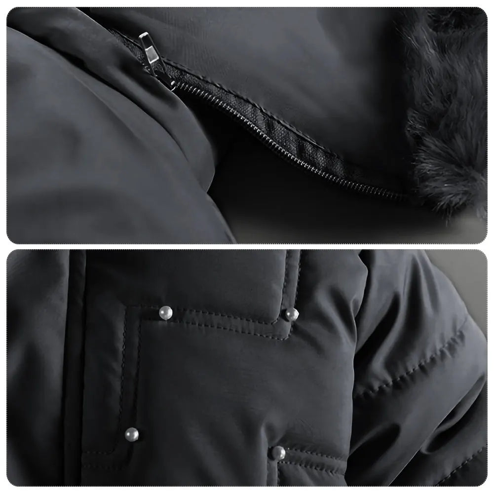 M&T Wear - Children's Winter Jacket Thick Warm Fur Collar Hood Beads Elastic Waist Teens Girls Down Coat,Fashion Windproof Kids Overcoat