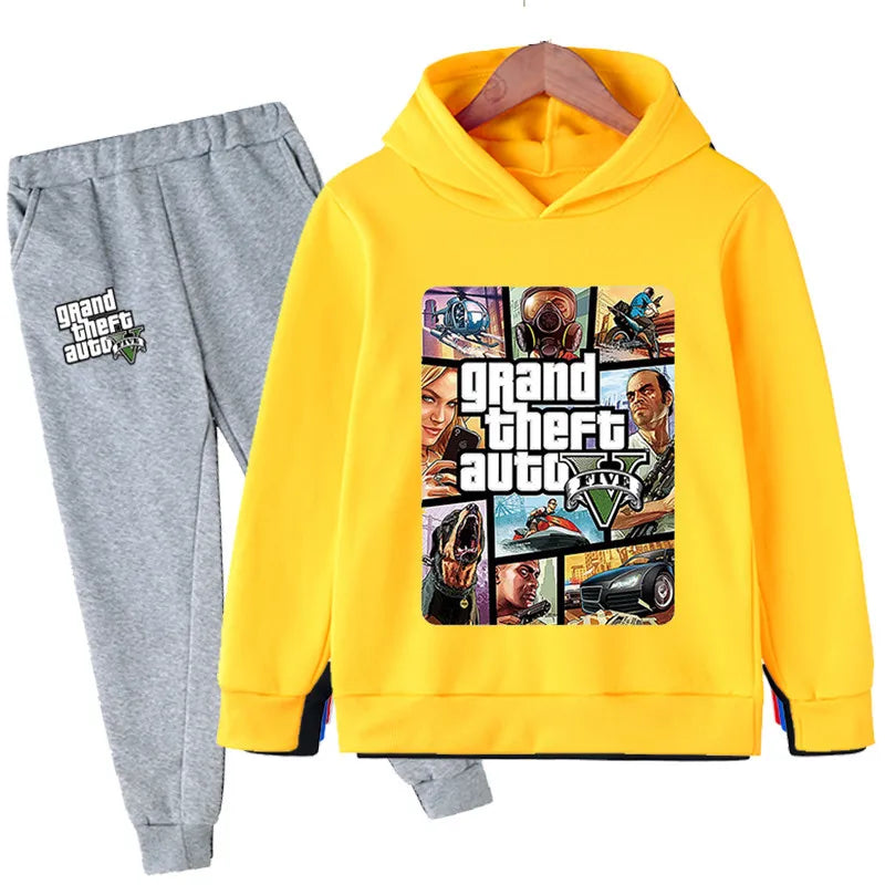 M&T Wear - Kids Game Gta 5 2pcs Hooded Sweatshirt+Jogging Pants Suits 3-13 Years Boys Girls Spring Autumn Tracksuits Children Clothes Sets