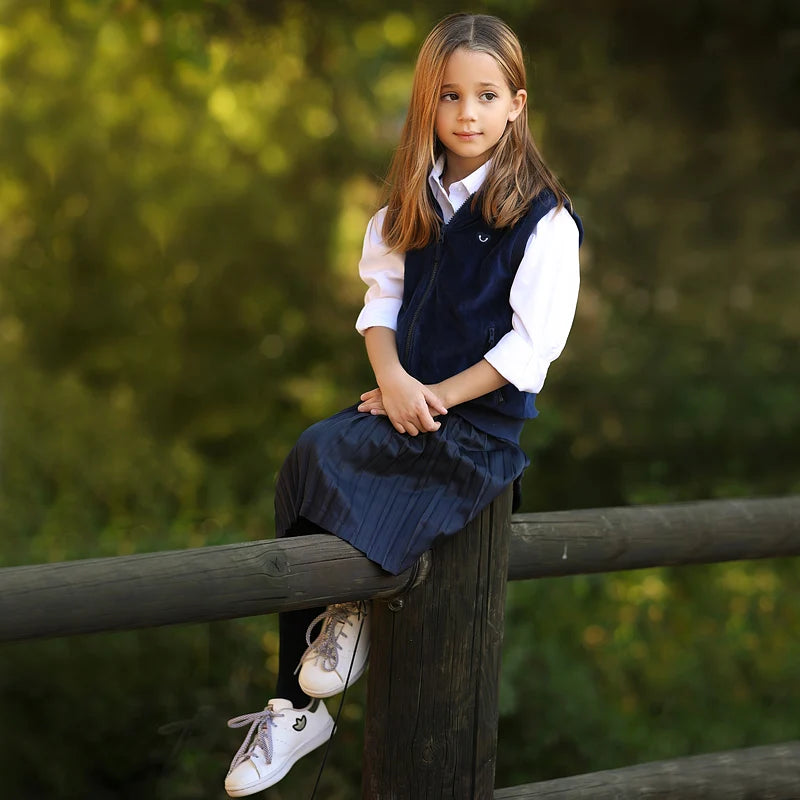 M&T Wear - Kids school clothes boy/girl school vest navy velour lining hooded outside jacket front zippers and embroided heart kids tops