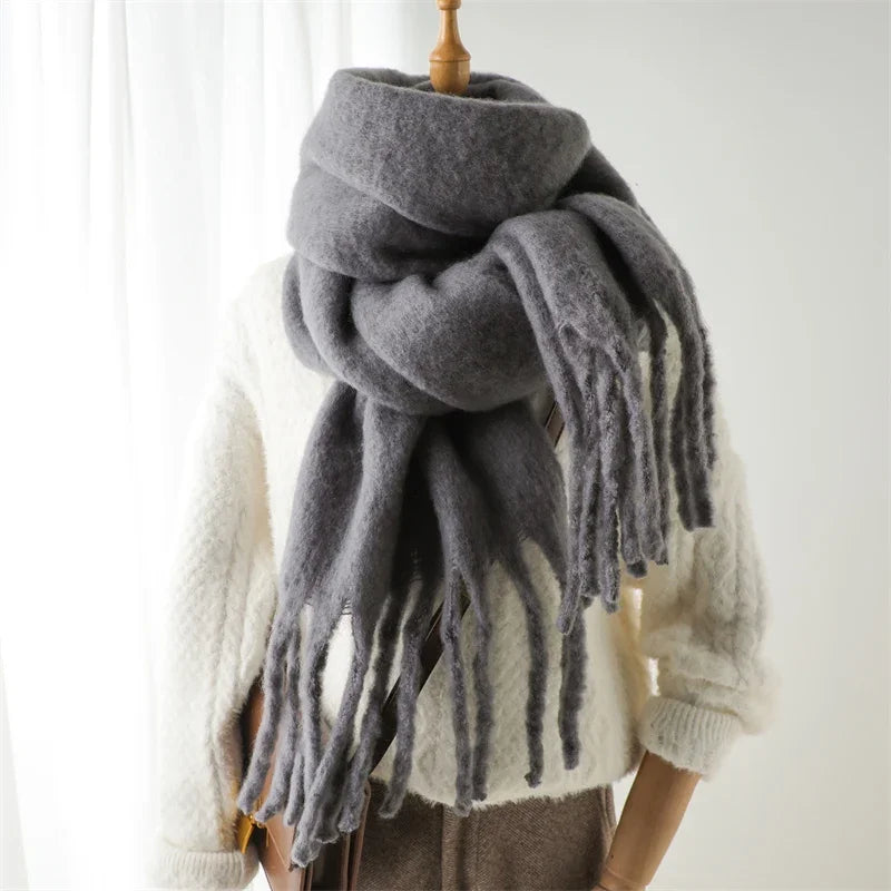 M&T Wear - Winter Scarf for Women Cashmere Warm Solid Pashmina Blanket Wraps Female Thick Soft Bufanda Big Tassel Shawl Long Poncho Echarpe