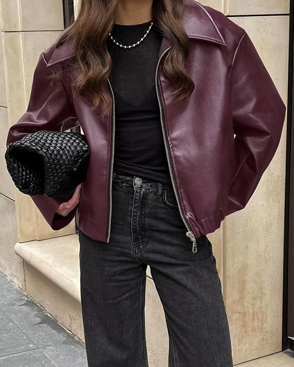 M&T Wear - Locomotive Leather Jacket 2025 Europe America Autumn Winter New Loose Coat Fashion Cross-border Leather Jacket New Women's Coat