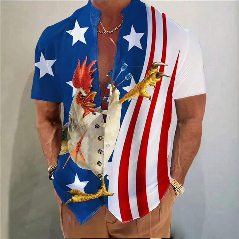 M&T Wear - Men Shirts New Print Button Shirt Fashion Stand Collar Loose Fitting Men's Shirts Casual Streetwear Comfortable