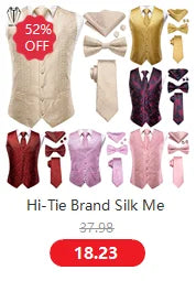 Hi-Tie 60 Color Classic Bow Ties for Men Silk Butterfly Pre-Tied Male Bowtie Pocket Square Cufflinks Set Jacquard Paisley Floral