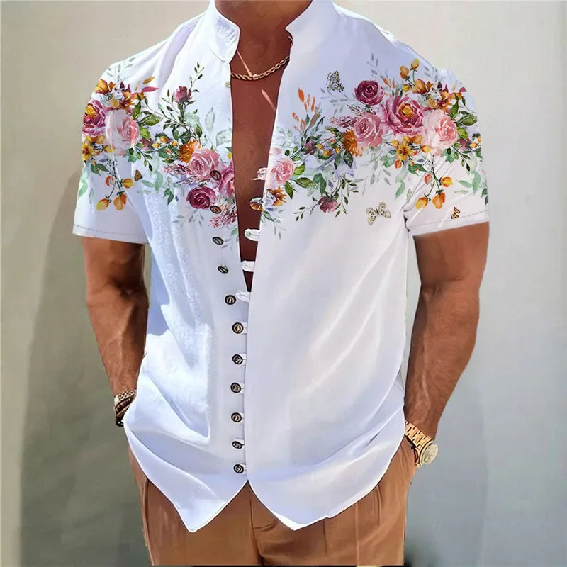 M&T Wear - Men Shirts New Print Button Shirt Fashion Stand Collar Loose Fitting Men's Shirts Casual Streetwear Comfortable