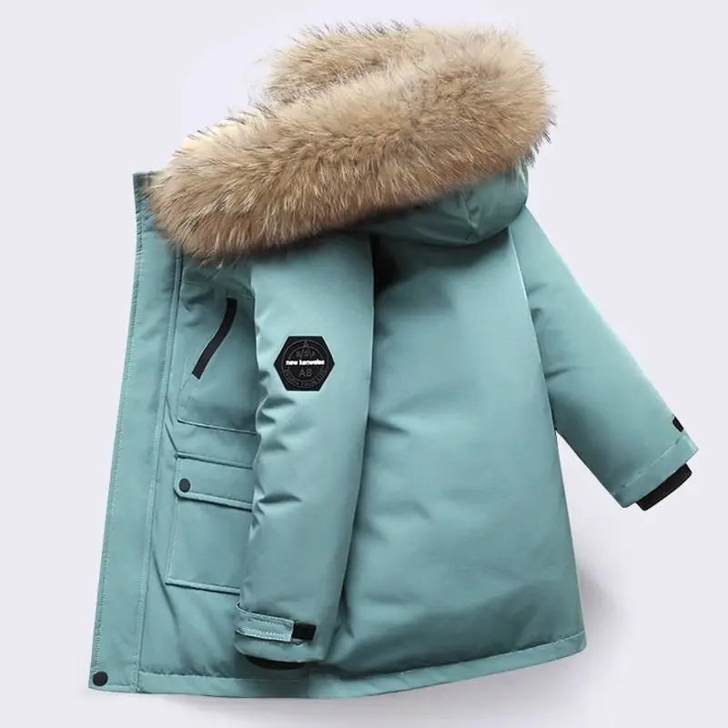 M7T Wear - Winter Kids Padded Jacket Children Thick Plus Velvet Warm Parkas Coat Boys Girls Fur Collar Hooded Cotton Clothes Outerwea