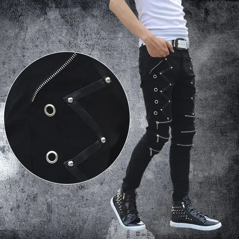 M&T Wear - Men Motorcycle Street Wear Skinny Casual Denim Pants Jeans Straight Trousers