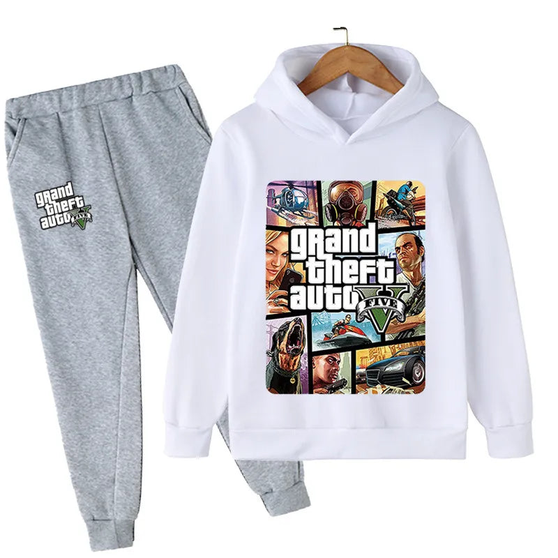 M&T Wear - Kids Game Gta 5 2pcs Hooded Sweatshirt+Jogging Pants Suits 3-13 Years Boys Girls Spring Autumn Tracksuits Children Clothes Sets