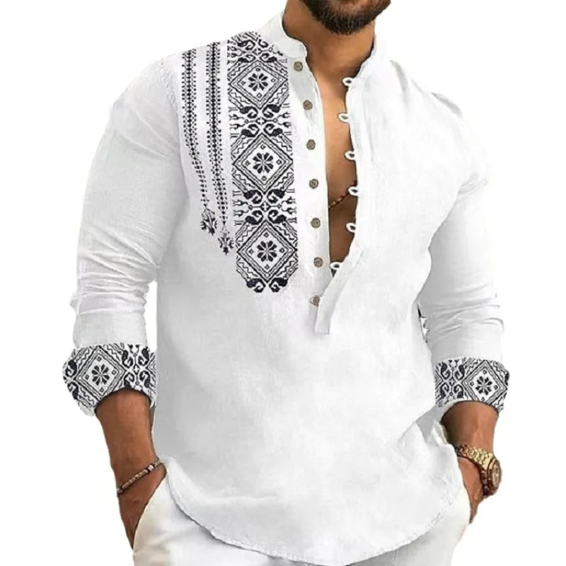 M&T Wear - New Long-sleeved Stand Collar Trendy Half-cardigan Casual Thin Shirts for Men