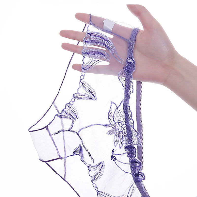 M&T Wear - Plus Size Sexy Perspective Flower Embroidery Low Waist Panties