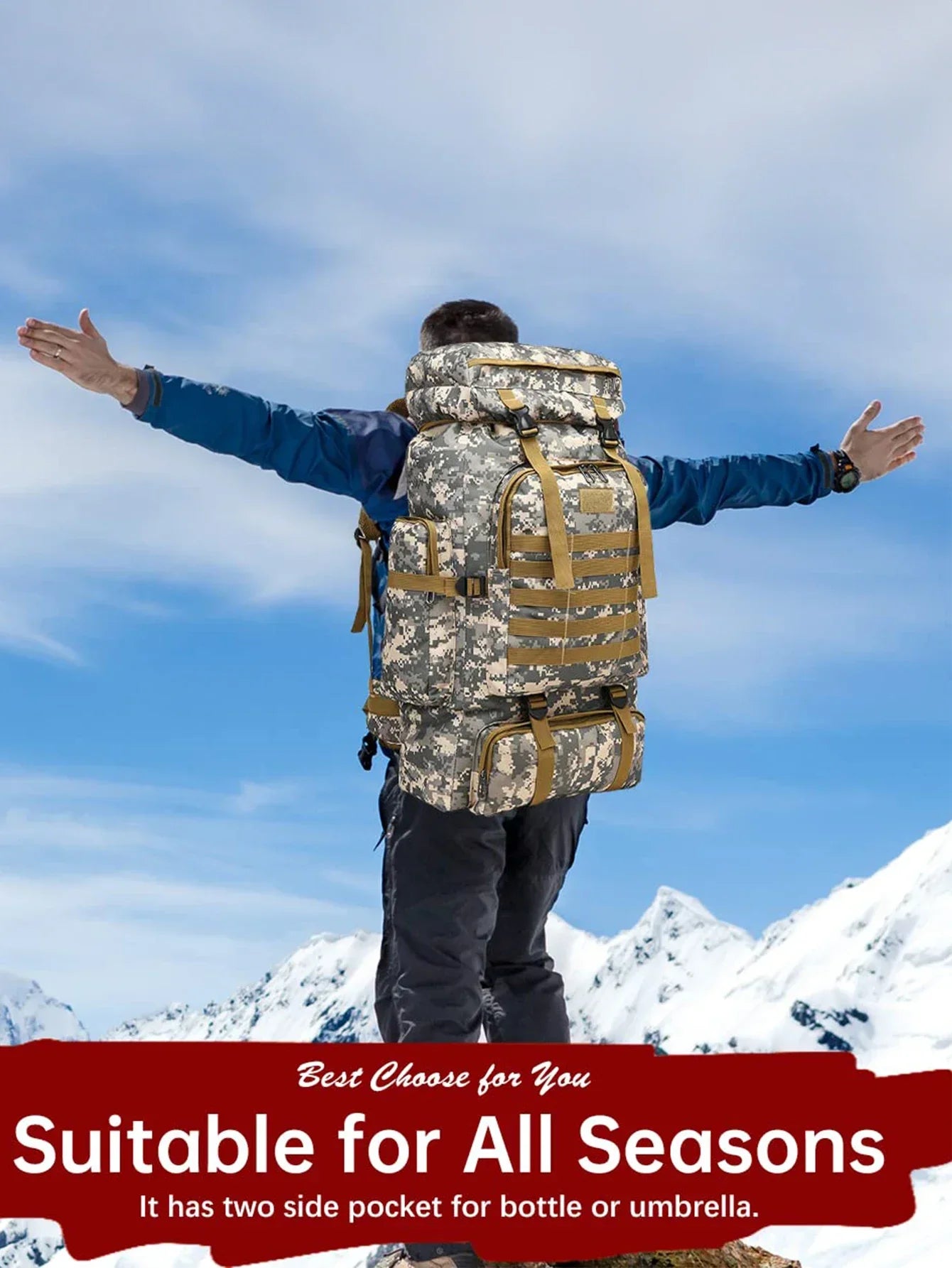 M&T Wear - 80L/100L Expandable Tactical Mountaineering Hiking Backpack