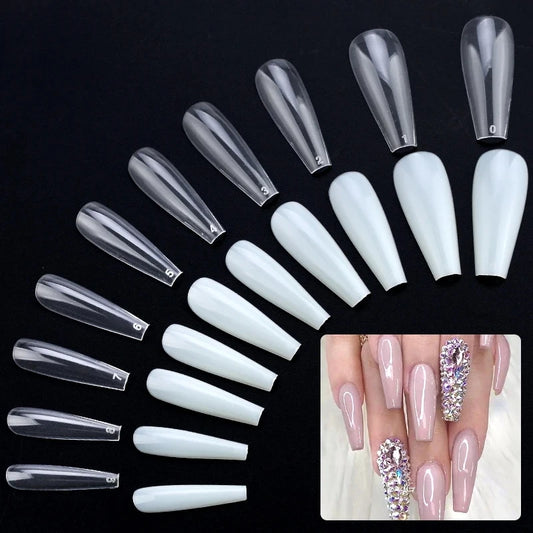 M&T Wear – 600PCS Long Ballerina Coffin Fake Nail Tips | Clear/Natural
